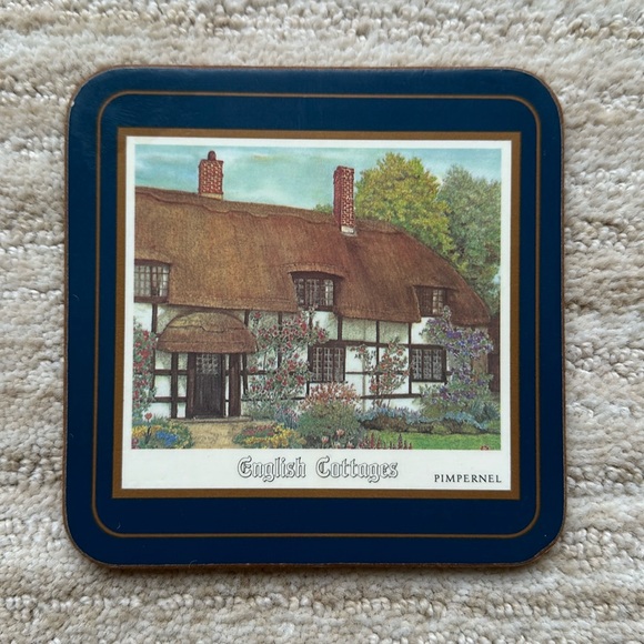 Pimpernel Coasters English Cottages Set of 6 Cork Backed Barware Vintage - Picture 8 of 14